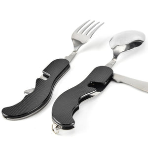 4 In 1 folding Outdoor cutlery Set Camping Cooking Supplies Stainless Steel